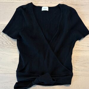 Wilfred Black Ribbed Wrap Top